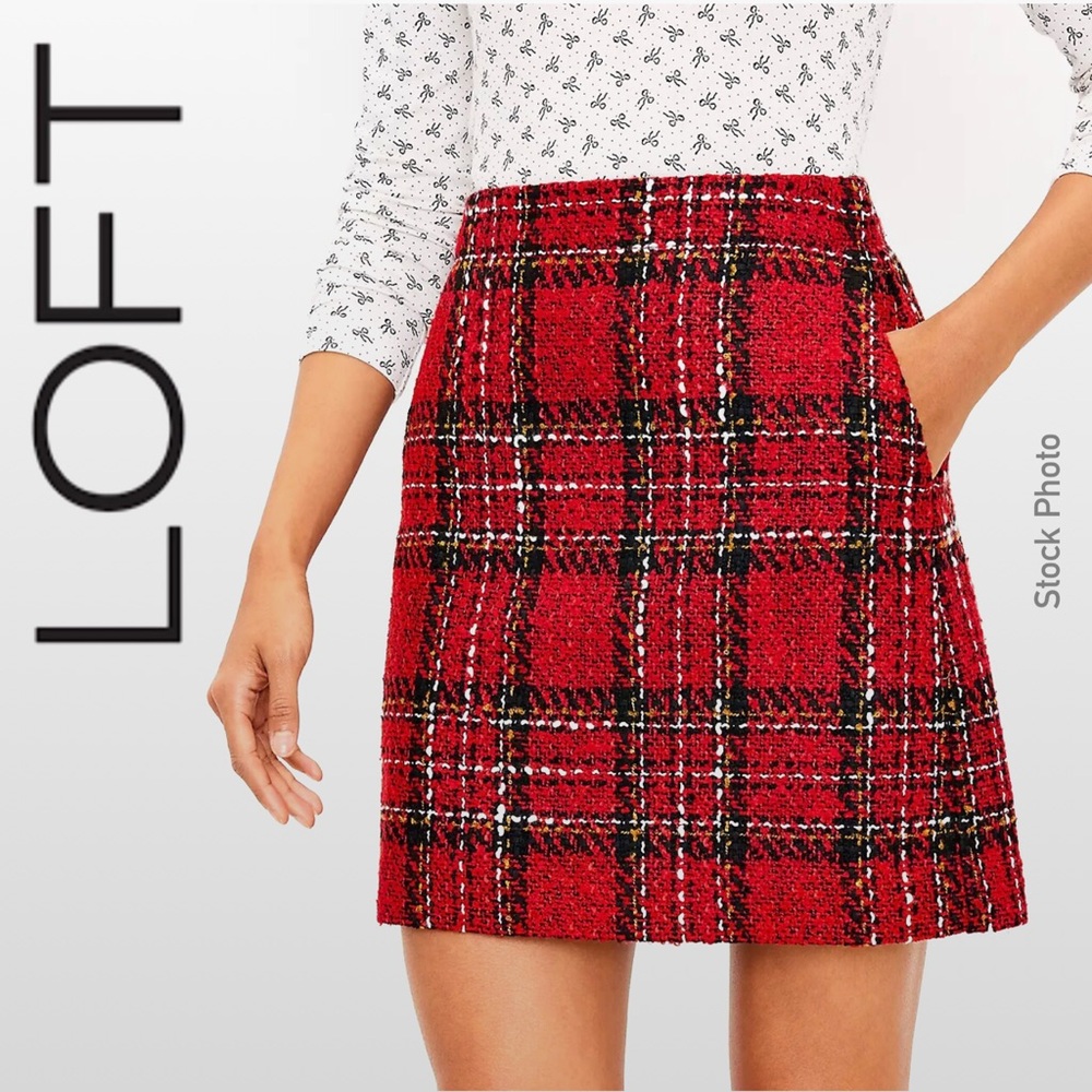 LOFT Red Plaid Skirt